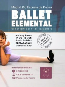 Ballet elemental infantil a partir de 6 años con preparación para exámenes RAD en Madrid Río Escuela de Danza