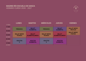Horario de clases de ballet curso 2026-2027 de Madrid Río Escuela de Danza